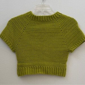 Hand-Crocheted Green Knit Top | Cottagecore Strawberry Detail